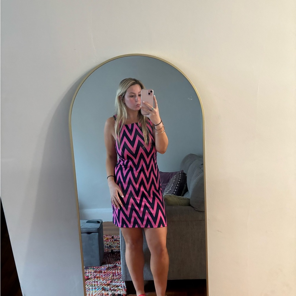 Pink and Navy Chevron Dress